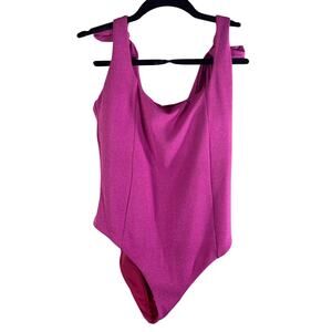 Beach Riot Pink Glitter Tie Shoulder One Piece Swimsuit XL NWT Sparkle Beach